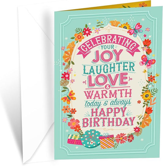 Prime Greetings Birthday Card For Her, Made in America, Eco-Friendly, Thick Card Stock with Premium Envelope 5in x 7.75in, Packaged in Protective Mailer