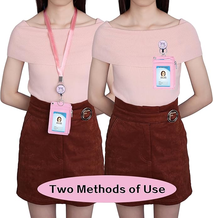 Cute ID Badge Holder Retractable Lanyard Reel Clip with Heavy Duty Carabiner,5 Card Slots in 2 Sided with Key Ring and Zipper for Students Teens BoysGirls Office Staff Women (Purple Kuro)