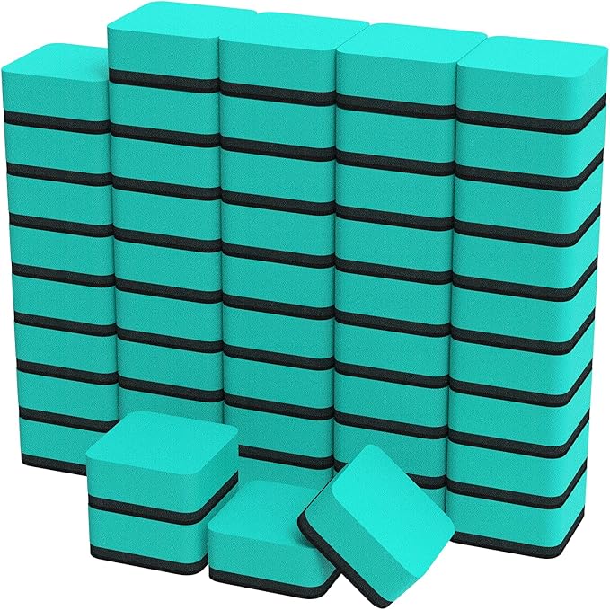 MaxGear Dry Erase Erasers, 48 Pack Magnetic Whiteboard Erasers for Classroom, Mini Whiteboard Cleaning Pads Bulk, Chalkboard Wiper Teacher Supplies for School, Office, Home (Green, 2 x 2 x 0.6 Inch)