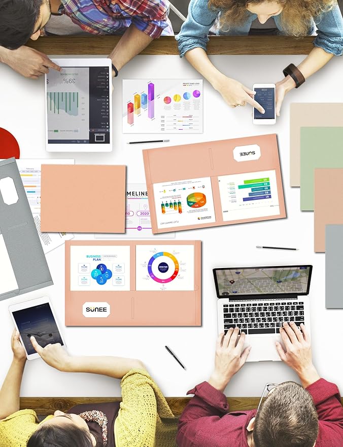 SUNEE Folders with Pockets (25 Pack, Warm Brown), 2 Pocket Folders Fit Letter Size Paper, Paper File Folder for School Office Home Business, Textured Paper