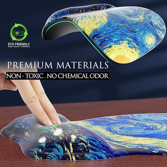 MROCO Ergonomic Mouse Pad with Gel Wrist Rest, Comfortable Mousepad with Smooth Wrist Support Surface and Non-Slip PU Base for Pain Relief, Computer, Laptop, Office & Home, 9.4 x 8.1 in, Starry Night