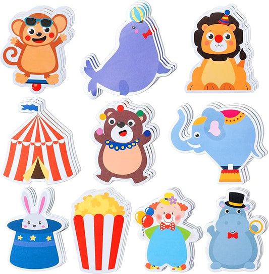30 Pack Circus Sticky Notes - Carnival Self Sticky Notepads Circus Clown Cute Animals Writing Memo Pads for Back to School Office Supplies Birthday Carnival Party Favors Goodies Bag Fillers