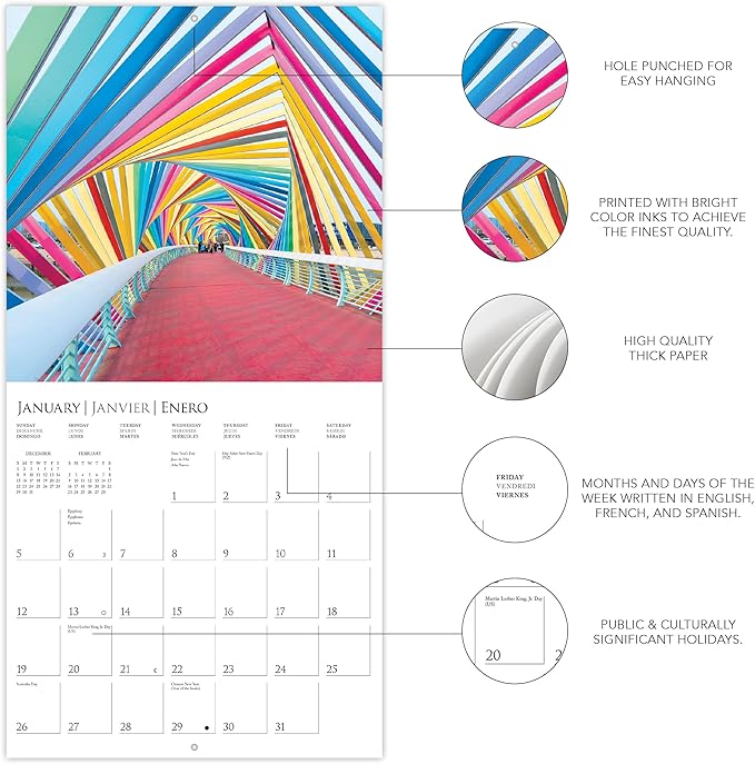 Graphique 2025 A Colorful World Wall Calendar | 12” x 12” | Thick Paper | Home & Office Organizer | Large Monthly Grid | 3 Languages & Marked Holidays | 4 Month Preview Page for 2026