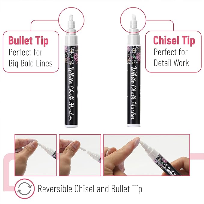 Mr. Pen- White Chalk Markers, 4 pcs, Assorted Size, Chalk Marker, Chalk Pen, Liquid Chalk Marker, Chalk Markers White, White Chalk Pen, Chalkboard Marker, White Chalkboard Marker, Chalkboard Pen