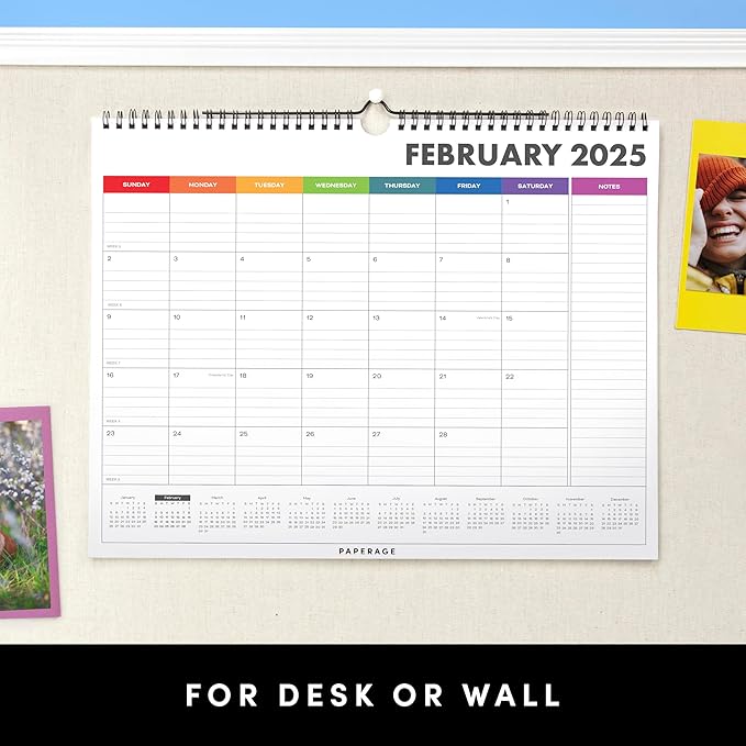 PAPERAGE Calendar 2025-12 Month, (Black), 3 Pack, Minimalist Wall and Desk Calendar with Monthly Views and Yearly Plans – Medium (11.5 in x 14.75 in)