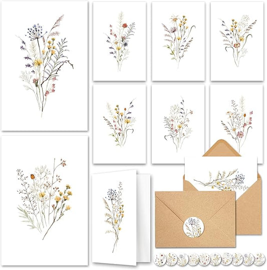 AUDREE 20 Pack Blank Cards and Envelopes 4x6 - Watercolor Wildflowers Blank Greeting Cards with Envelopes and Matching Sticker - Blank Note Cards and Envelopes for All Occasions