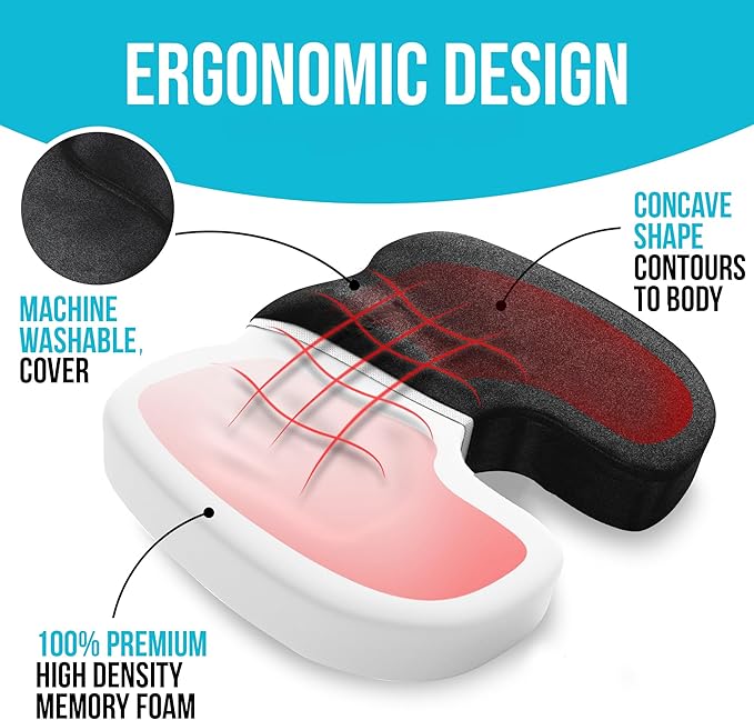 FORTEM Seat Cushion and Lumbar Support for Office Chair, Desk Chair Cushion, Memory Foam Office Chair Cushion, Non Slip Sitting and Back Pillow for Gaming, Car Seat Cushion, Chair Pad, XL