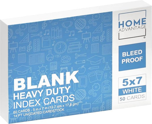 Home Advantage 5x7 Blank Index Cards - Our 50 Pack of Blank Notecards Use Heavy Duty Cardstock to Make Them Bleed Proof - These Plain Index Cards Make Perfect Blank Flashcards & Blank Note Cards