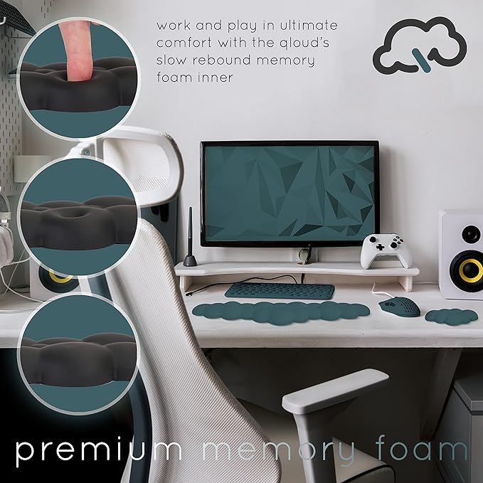 Qloud Cloud Wrist Rest Keyboard Wrist Rest for Computer Keyboard Pad, Cloud Keyboard Wrist Rest, Wrist Pad for Keyboard, Memory Foam, Non Slip Base, Comes with Mouse Pad - Dark Teal