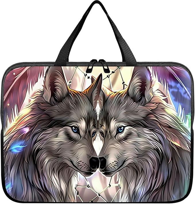 Universal Laptop Sleeve Tablet Case 12 inch, Couple Wolf Slim Carrying Case Durable Handbag Travel Laptop Bag for Surface Pro 9 8 7/Laptop Go 2 3, MacBook Air 11/12