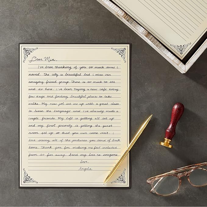 Juvale Fancy Vintage Lined Paper with Antique Border Design, Aged Stationery for Writing Letters, Invitations, Poems, Lyrics, Notes, Cream Color (8.5x11 Inches) - 96 Sheets