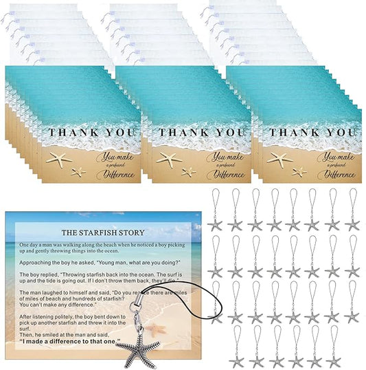 Employee Appreciation Gifts Bulk 30 Starfish Story Card Thank You Gifts for Coworkers You Make a Profound Difference Notecards Teacher Volunteer Nurse Appreciation Gift(Silver)