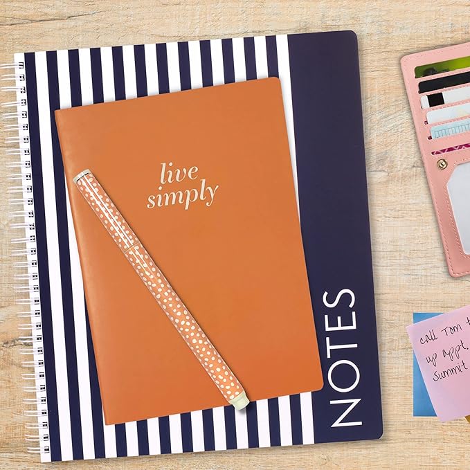 Steel Mill & Co Cute Large Spiral Notebook College Ruled, 11" x 9.5" with Durable Hardcover and 160 Lined Pages, Navy Stripe