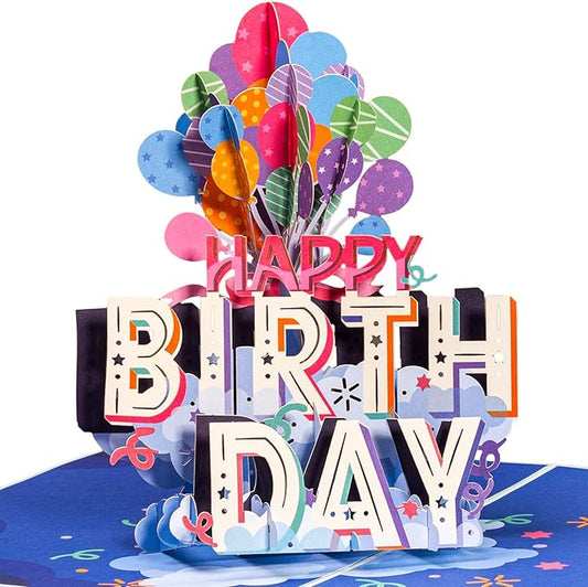 Paper Love 3D Birthday Pop Up Card, Happy Birthday Balloons, For Adults or Kids -5" x 7" Cover - Includes Envelope and Note Tag (Birthday Card)