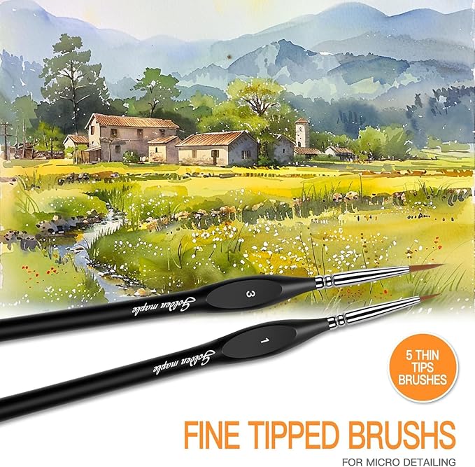 golden maple Detail Paint Brush Set- 5 Sizes with Triangular Handle for Detailing & Art Painting - Acrylic, Watercolor, Oil,Gouache,Miniatures, Models,Nails.