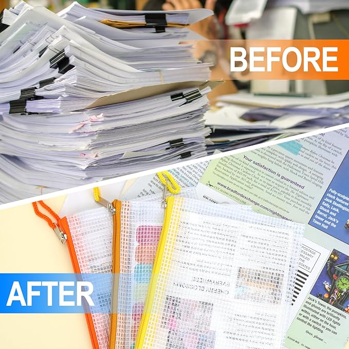 EOOUT 14pcs Mesh Zipper Pouch, A6 Size Zipper Bags, 6.5 x 4.7 Inches in 14 Colors for Travel Storage and Office Supplies Storage