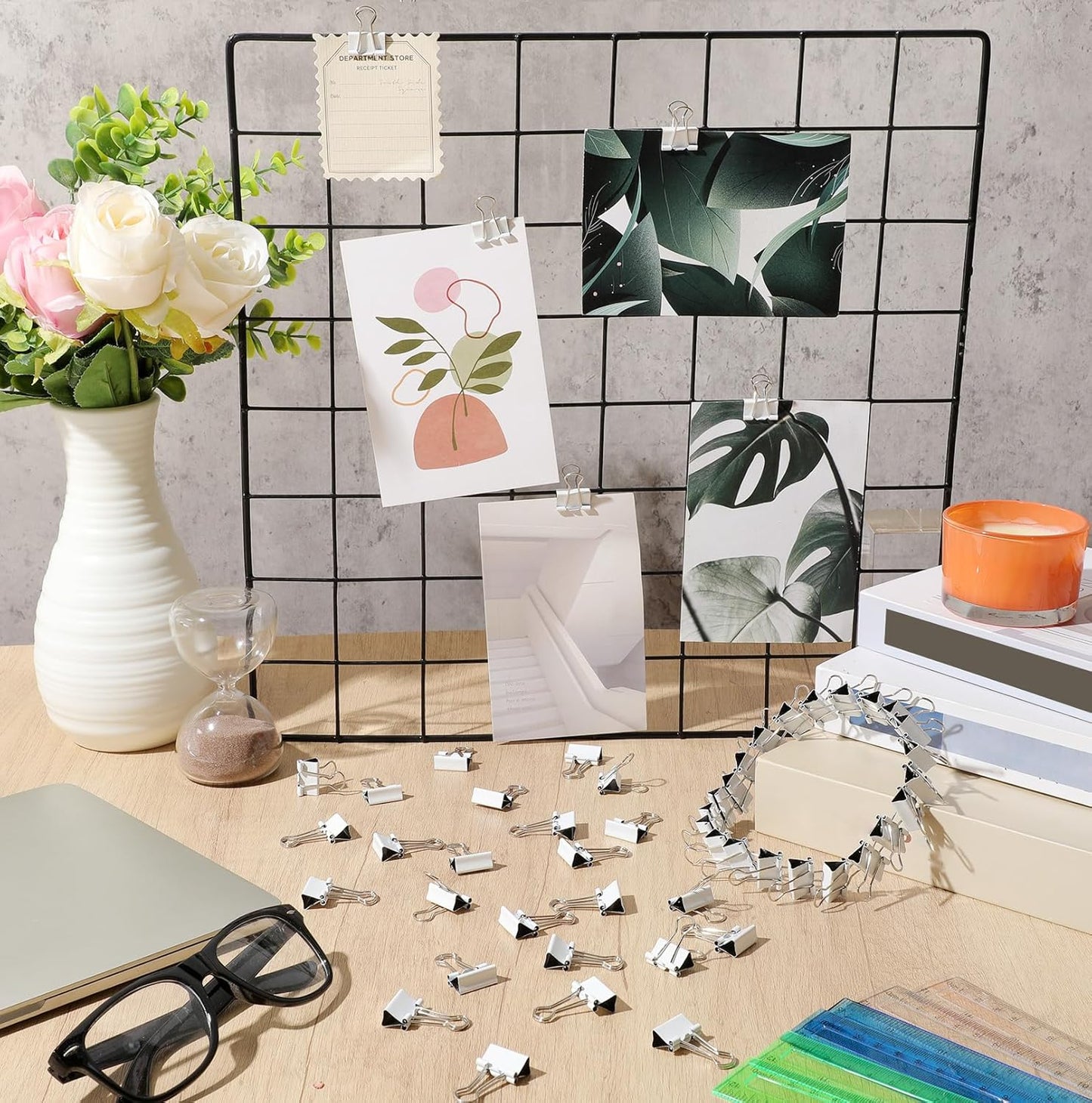 Jetec 200 Pack 0.75in/19mm White Metal Binder Clips Bulk Medium Reusable Fold Back Binder Clips Paper Clamps Spring Steel Sturdy for Home School Office Supplies