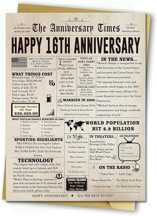 Funny 16th Wedding Anniversary Card, Lovely 16th Anniversary Cards for Her Him, Retro 16 Years Anniversary Card Gift for Parents, Romantic 16 Years Married Aday Gift