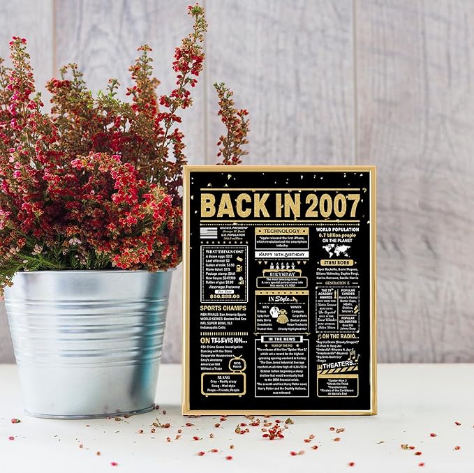 18th Birthday Card, 18th Birthday Decorations for Girls Boys, 18th Birthday Gifts for Son Daughter, Back in 2007 Birthday Card, Black Gold