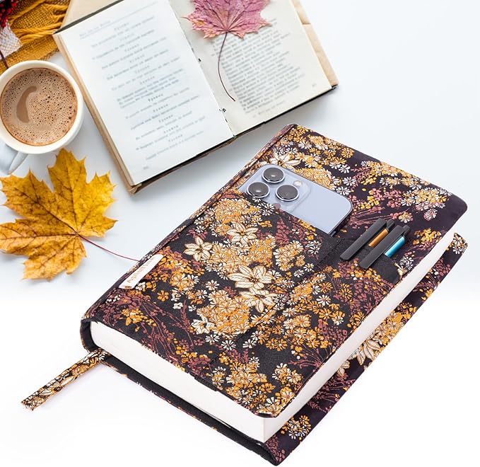 Book Covers with Cardholder - Fabric Dust Jackets for Books - Book Protector for Book Lovers - Book Covers for for Paperbacks,Hardcover,Bibles - Soft Cover Book Sleeve for AA Books