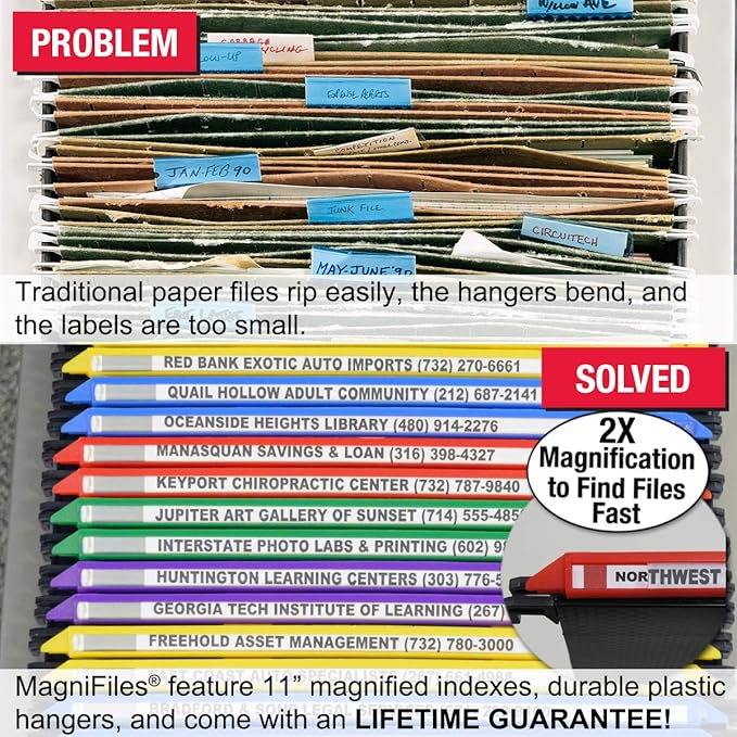 Ultimate Office MagniFile Hanging File Folders V Base Letter Size with 11 inch Magnified Indexes That Double The Size of Your File Titles to Find Files Fast. (Set of 10 Assorted)