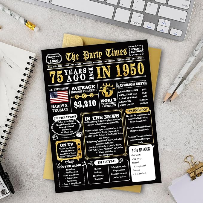 Jumbo 75th Birthday Gifts for Women Men, Big 75th Birthday Card Dad Mom, Funny 75 Year Old Bday Decorations for Grandpa Grandma, Gifts for 75 Year Old Men Women