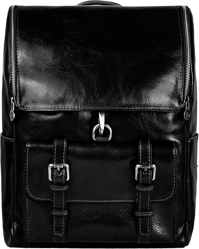 Time Resistance Leather Backpack up to 15 in Laptop Travel Bag Rucksack (Black)
