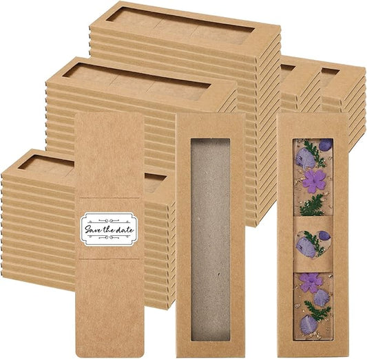 50 Set Kraft Bookmark Sleeves Resin Bookmark Holder 5.9 x 1.8'' Bookmark Cardboard Gift Boxes DIY Bookmark Blank Display Cards for Bookmark Wrapping Gift Supplies (Brown)