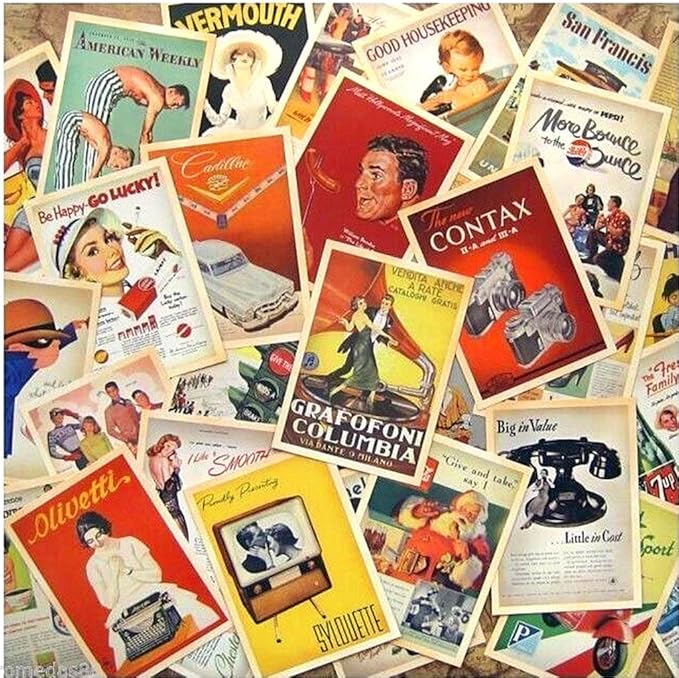 DreamHigh 64 pcs Collectible Vintage Ads & Movie Poster Postcards Bulk Pack