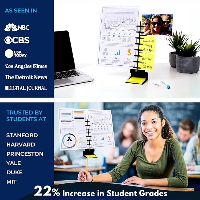 Note Tower Desktop Pro Dual Document Holder for Typing | Compact 2 Page Paper Holder Stand for Desk | Document Stand Holds Copy Paper, Photos & Post Notes | Dispenser includes 3x3 Sticky Notes | Black