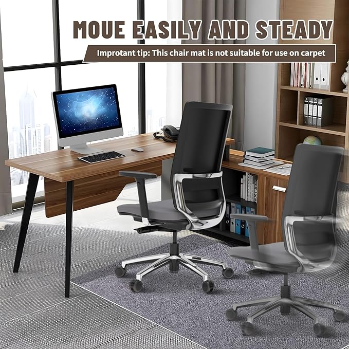 Office Chair Mat - for Hardwood Floors, Large Non-Slip Easy-Clean Floor Protection Blanket (Gray, “48 x 36in”).