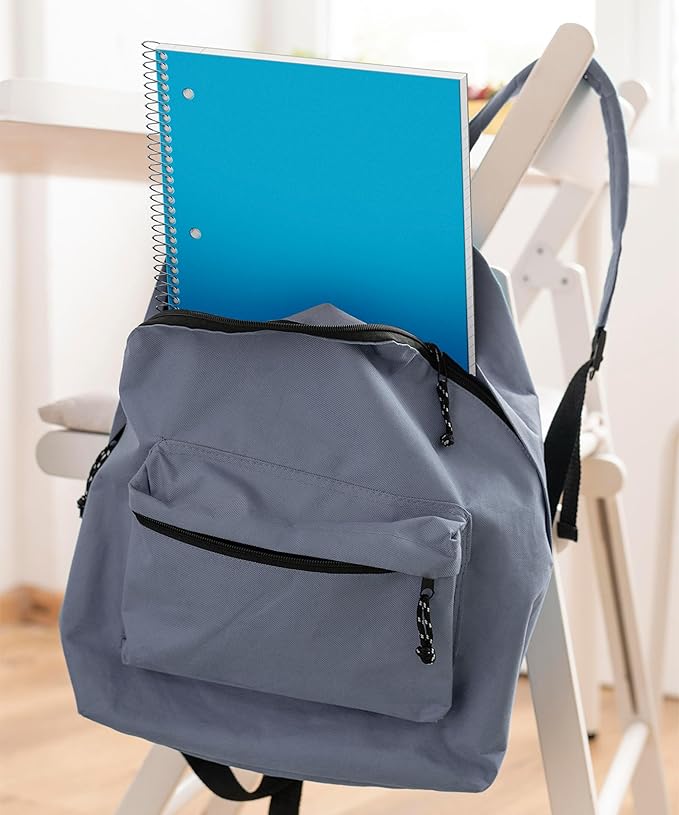 Dunwell 3 Subject Notebook College Ruled (Blue), 150 Sheets (300 Pages), Spiral Notebook 8.5 x 11, Plastic Cover, 3 Pocket Divider Folders, 3-Hole Punched Perforated Paper