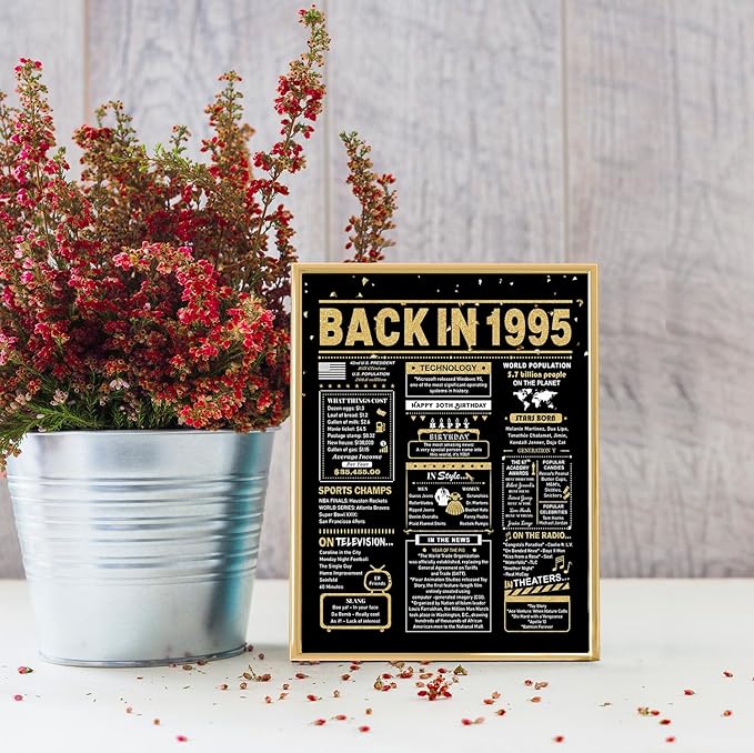 30th Birthday Card, 30th Birthday Decorations for Women Men, 30th Birthday Gifts for Her Him, Back in 1995 Birthday Card, Black Gold