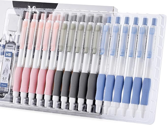 MozArt Cute Mechanical Pencil Set 0.7mm, 16PCS with 30 HB Lead Refills Drafting, Art, Drawing Supplies, Aesthetic Pastel Mechanical Pencils for Girls Writing