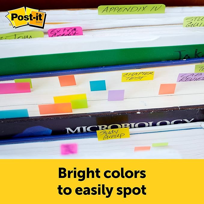Post-it Page Markers, Assorted Colors, 1/2 in x 2 in, 100 Sheets/Pad, 5 Pads/Pack (670-5AN)