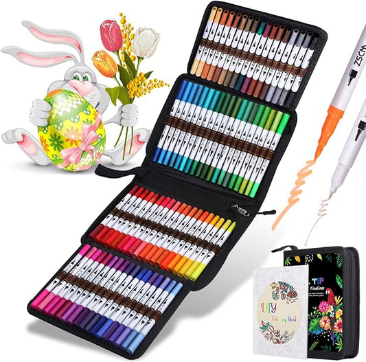 Duo Tip Brush Markers Art Pen, ZSCM 72 Colors Artist Fine Brush Tip Coloring Pens Markers for Easter Eggs Painting, Adult Coloring Books, Drawing Journaling Note Taking School Supplies