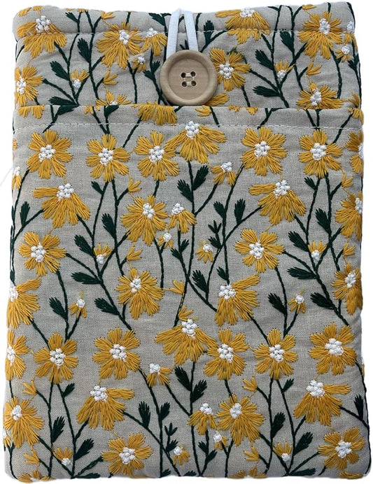 Embroidered Yellow Daisy Book Sleeve. Book Cover/Protector