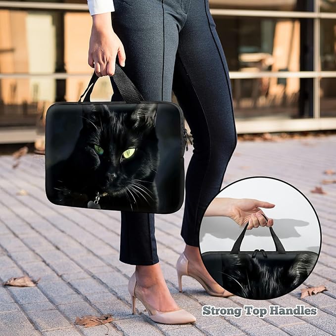 Universal Laptop Sleeve Tablet Case 12 inch, Black Cat Slim Carrying Case Durable Handbag Travel Laptop Bag for Surface Pro 9 8 7/Laptop Go 2 3, MacBook Air 11/12