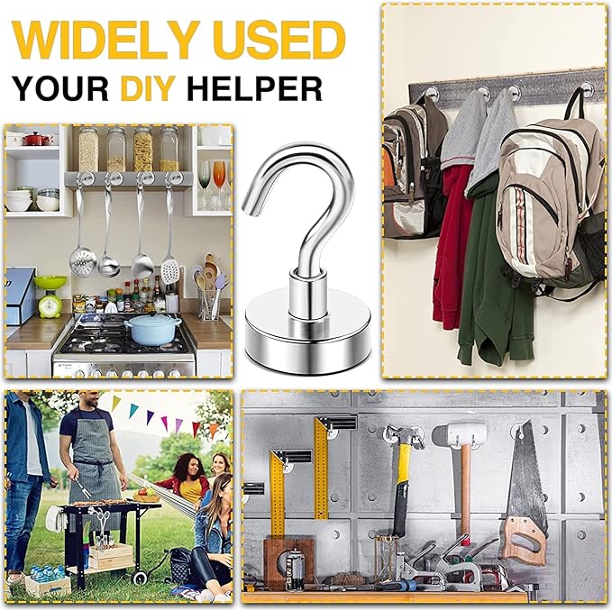 DIYMAG Magnetic Hooks, 25Lbs Strong Heavy Duty Cruise Magnet S-Hooks for Classroom, Fridge, Hanging, Cabins, Grill, Kitchen, Garage, Workplace and Office etc, (200 Pack-Silver),Screw in Hooks