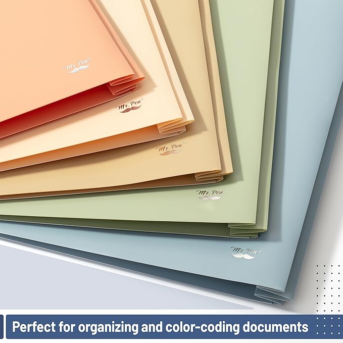 Mr. Pen- Plastic Folders with Pockets and Prong, 5 Pack, Vintage Colors, Pocket Folders, Folders with Prongs, File Folders with Fasteners, 2 Pocket Folder, Folder with Pockets, Two Pocket Folder