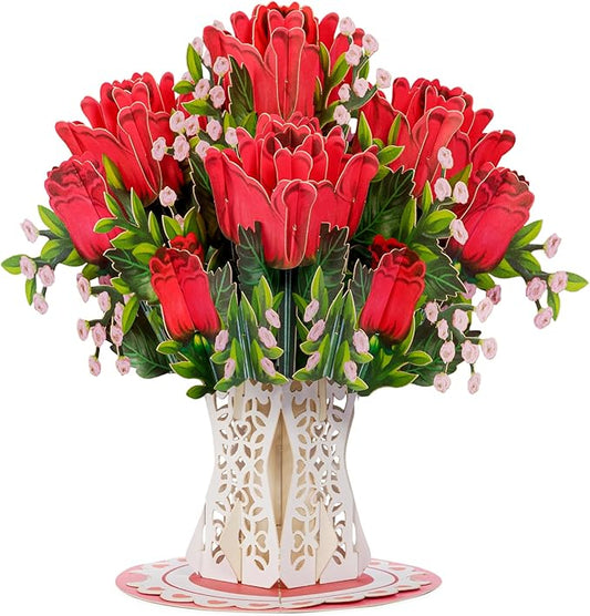 Paper Love 3D Bouquet of Roses Pop Up Card with Detachable Keepsake Bouquet, Gift for Birthday, Anniversary, Wedding, Just Because - Large 10" x 7”