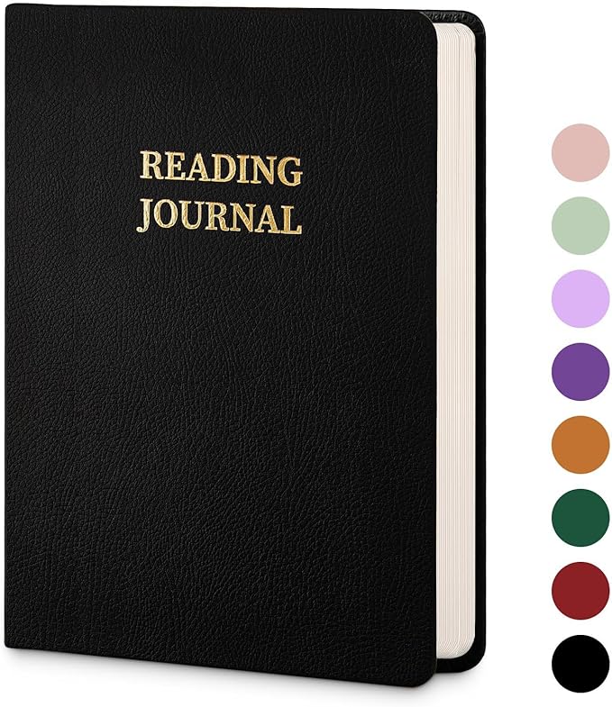 Reading Journal Book Lovers Gifts Book Journal Hardcover Leather For Readers Review and Track Your Reading with 121 Book Reviews, 5.8”x8.3”, Black