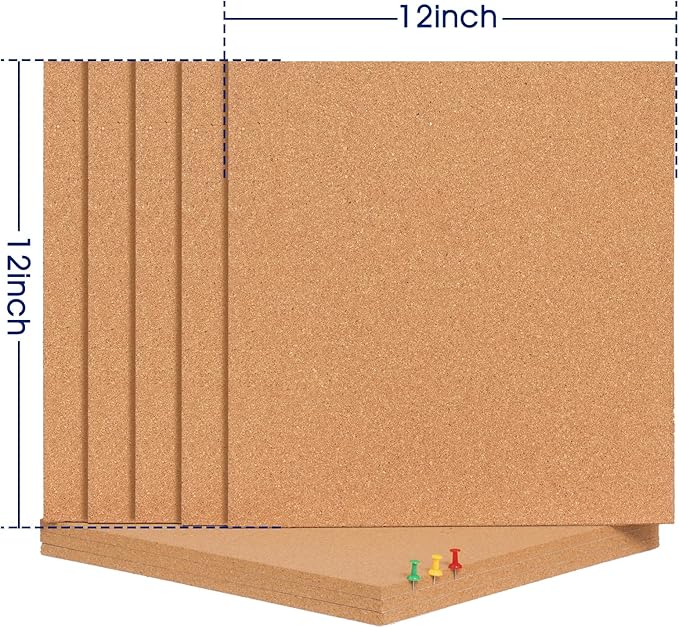 Square Cork Bulletin Board Tiles - SVOPY 8Pack Extra Thick 12x12 Inches Cork Board Tiles for Wall for Home Office Decor, Cork Sheet,School Message Board and Decorative Display Boards