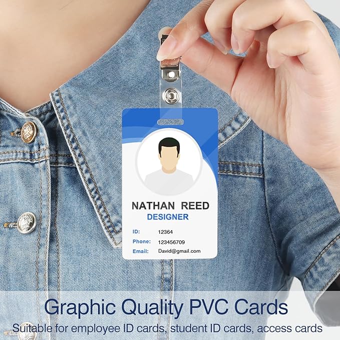 50 Pack Premium Blank PVC Cards with Slot Punch on Short Side - Vertical Slot Punch Blank ID Cards- CAETOUNG CR80 30 Mil Graphic Quality White Plastic Cards for Photo ID Badge Printers