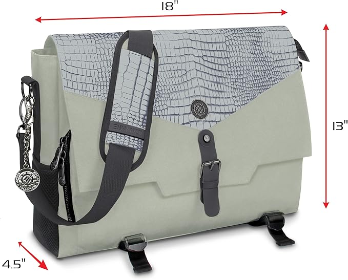 ENHANCE Collector's Edition RPG Player's Essentials DnD Bag - Dragon Hide Exterior Messenger Bag Fits 2-4 Books, Binders, Dice & Accessories, with 17 inch Laptop Slot, Battlemap Straps (Dragon Silver)