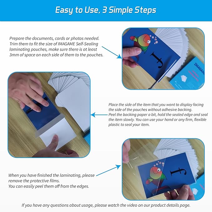 Self-Sealing Laminating Pouches, 2.6" x 3.9" for Business Cards and Bridge Size Flash Cards, 20 Packs 18mil Adhesive Lamination Sheets, Waterproof, No Machine Needed