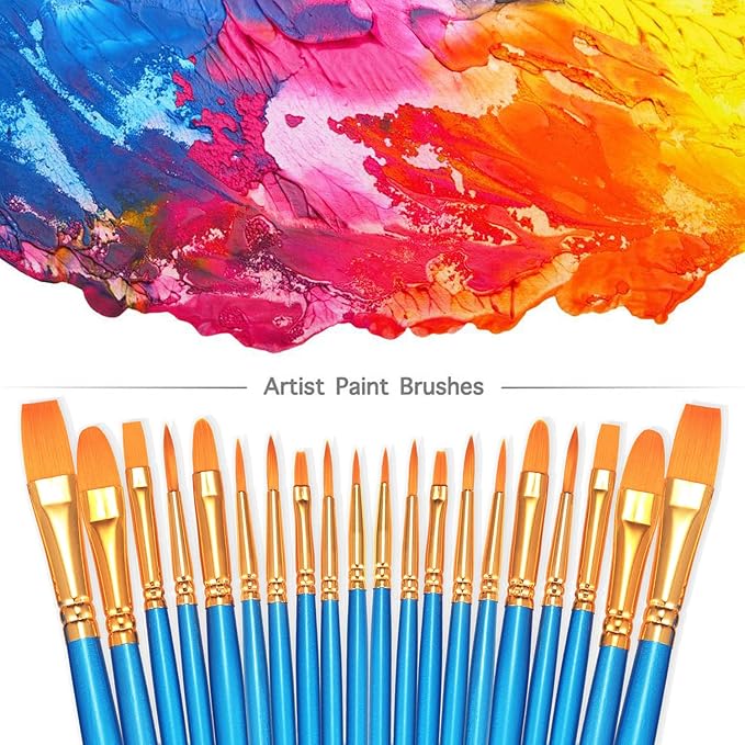 BOSOBO Paint Brushes Set, 2 Pack 20 Pcs Round-Pointed Tip Nylon Hair Artist Acrylic Paint Brushes for Acrylic Painting Oil Watercolor, Face Nail Art, Canvas, Miniature Detailing & Rock Painting, Blue