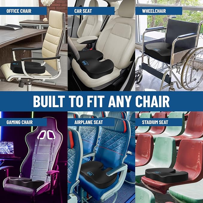 Everlasting Comfort Doctor Recommended Memory Foam Seat Cushions for Office Chairs - HSA FSA Eligible Tailbone Pain Relief Cushion, Sciatica & Back Support, Office Chair Cushion & Car Seat Cushion