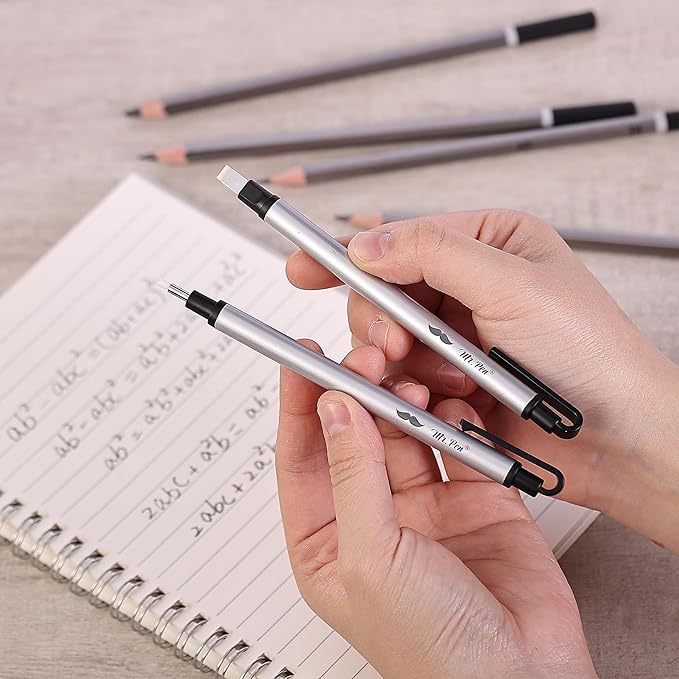 Mr. Pen- Pen Style Eraser, 2 Pack, Square & Round Tip, Eraser Pen Eraser, Pencil Erasers, Eraser Pencil, Mechanical Eraser, Art Erasers for Drawing Erasers for Drawing, Precision Eraser, Art Eraser