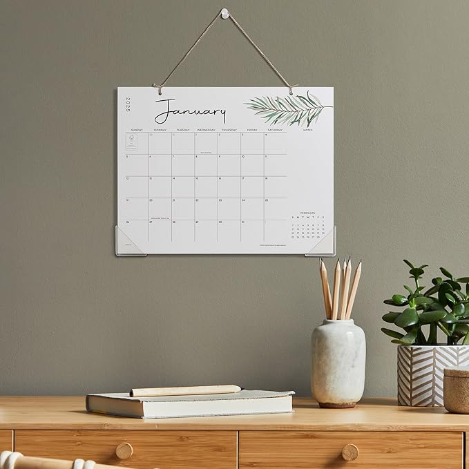 Cabbrix Desk Calendar 2025-2026, 15" x 12" 18 Months Aesthetic Desktop Calendar Runs From Jan 2025 to Jun 2026, Perfect for Home Office for Easy Organizing (Greenery)